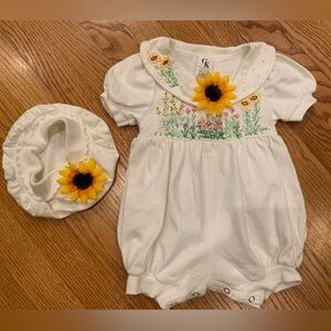 Embellished Baby Girl Cotton Romper with Hat 6 Months